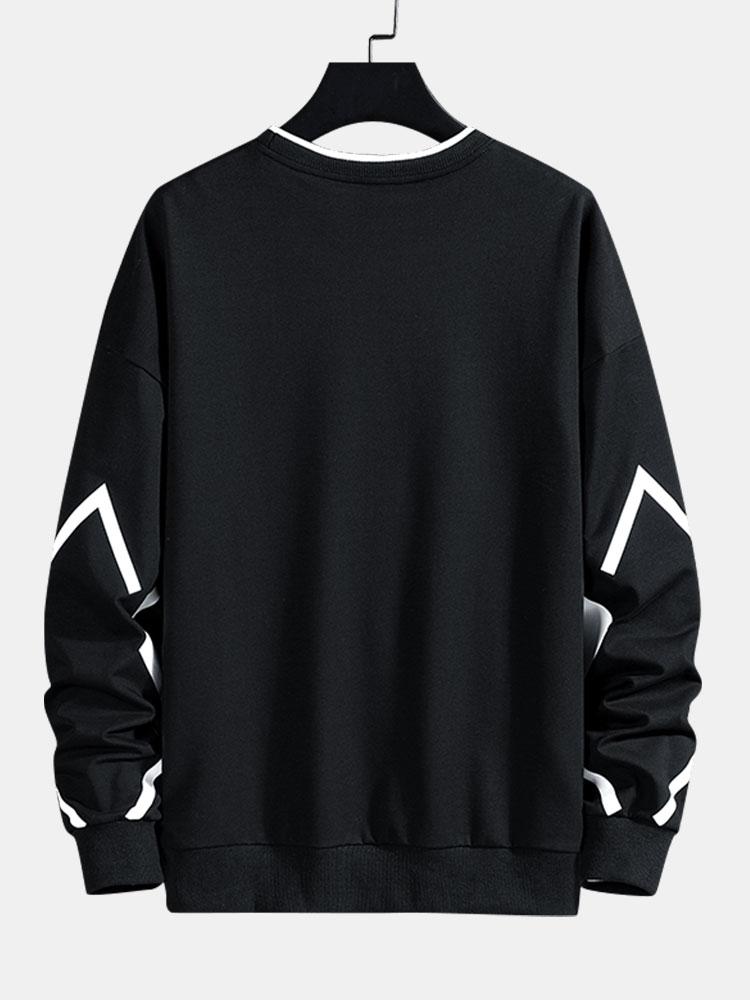 Heren Geometrisch Print Crew Neck Sweatshirt - Relaxed Fit
