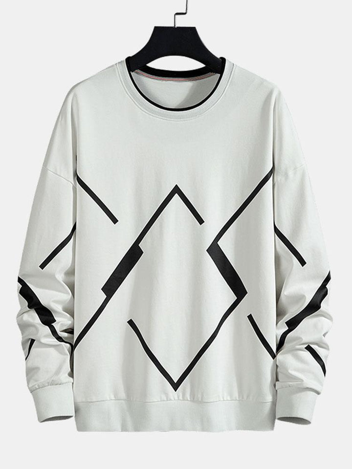 Heren Geometrisch Print Crew Neck Sweatshirt in wit, Relaxed Fit
