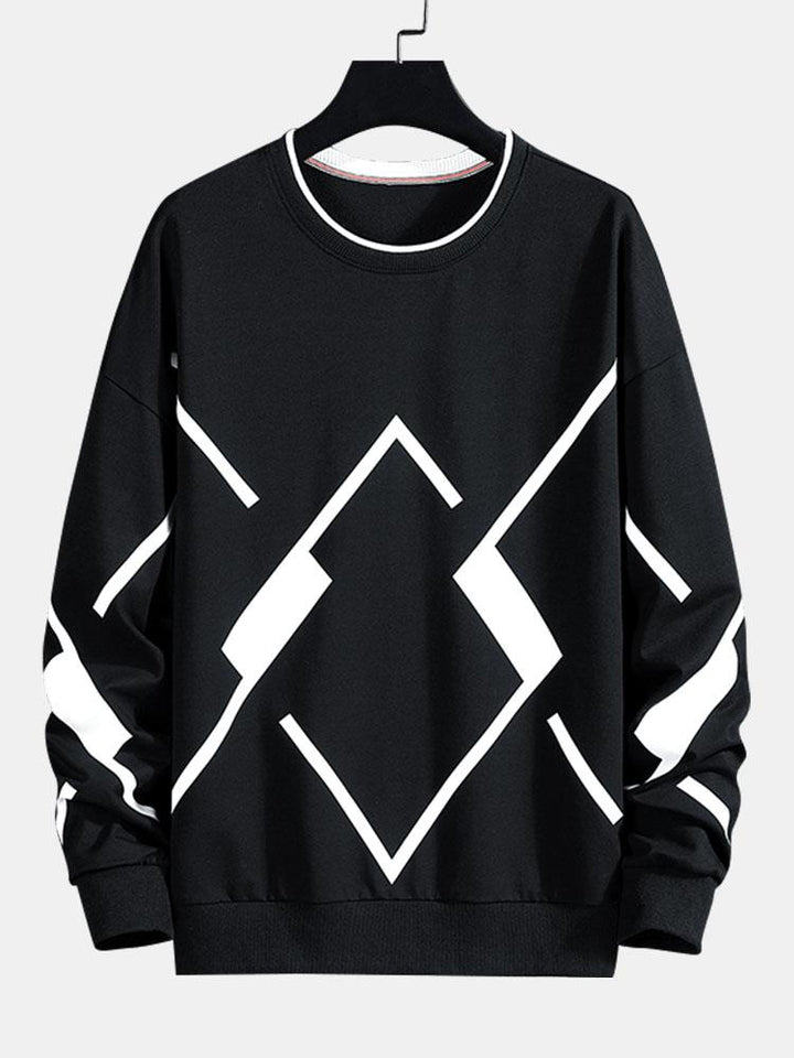 Heren Geometrisch Print Crew Neck Sweatshirt in zwart, Relaxed Fit