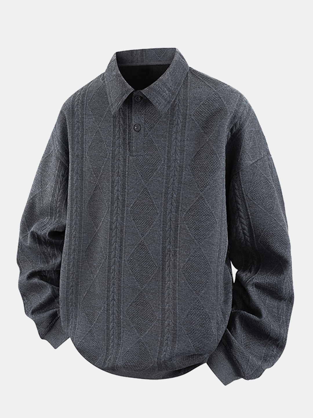Heren Geometrische Jacquard Polokraag Sweater in grijs, Relaxed Fit