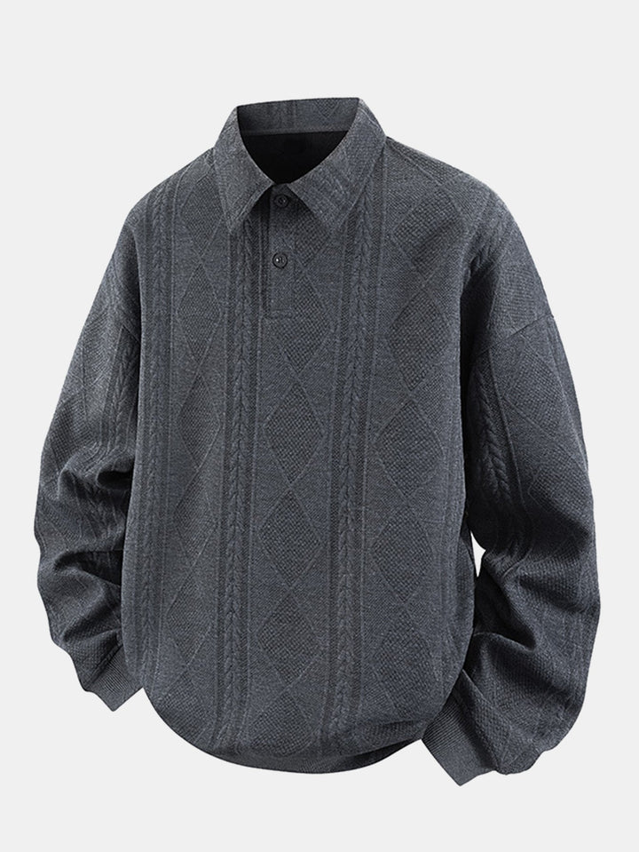 Heren Geometrische Jacquard Polokraag Sweater in grijs, Relaxed Fit