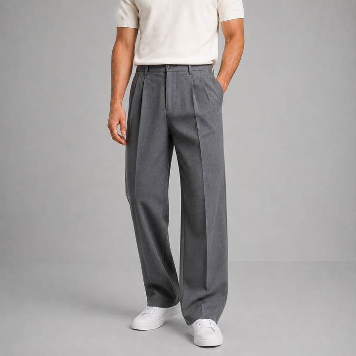 Heren Geplooide Tailored Straight-Leg Broek in grijs, Zakelijk