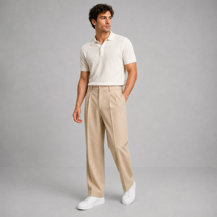 Heren Geplooide Tailored Straight-Leg Broek - Zakelijk