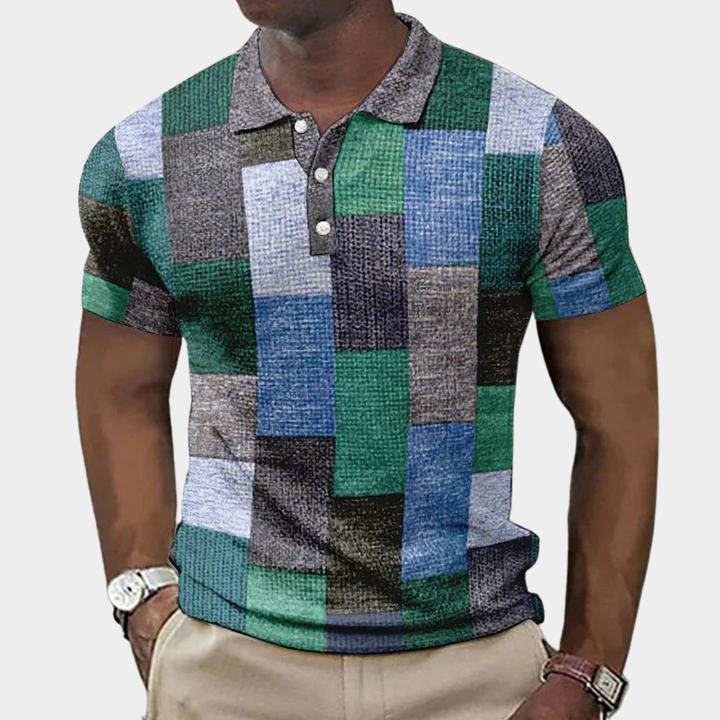 Heren Geruit Slim-Fit Poloshirt - Klassieke Pasvorm - Blauw