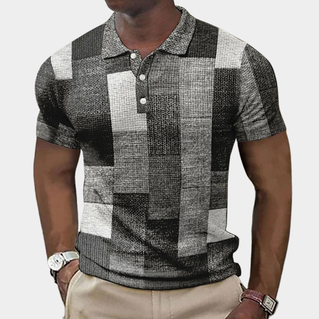 Heren Geruit Slim-Fit Poloshirt - Klassieke Pasvorm - Grijs