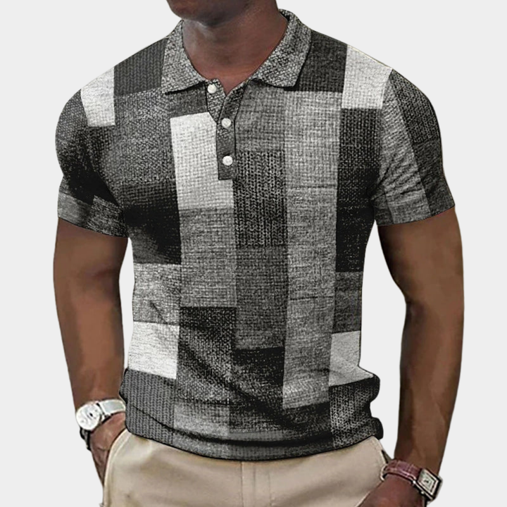 Heren Geruit Slim-Fit Poloshirt - Klassieke Pasvorm - Grijs