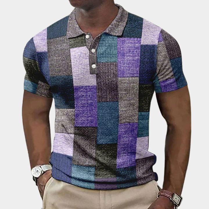 Heren Geruit Slim-Fit Poloshirt - Klassieke Pasvorm - Paars