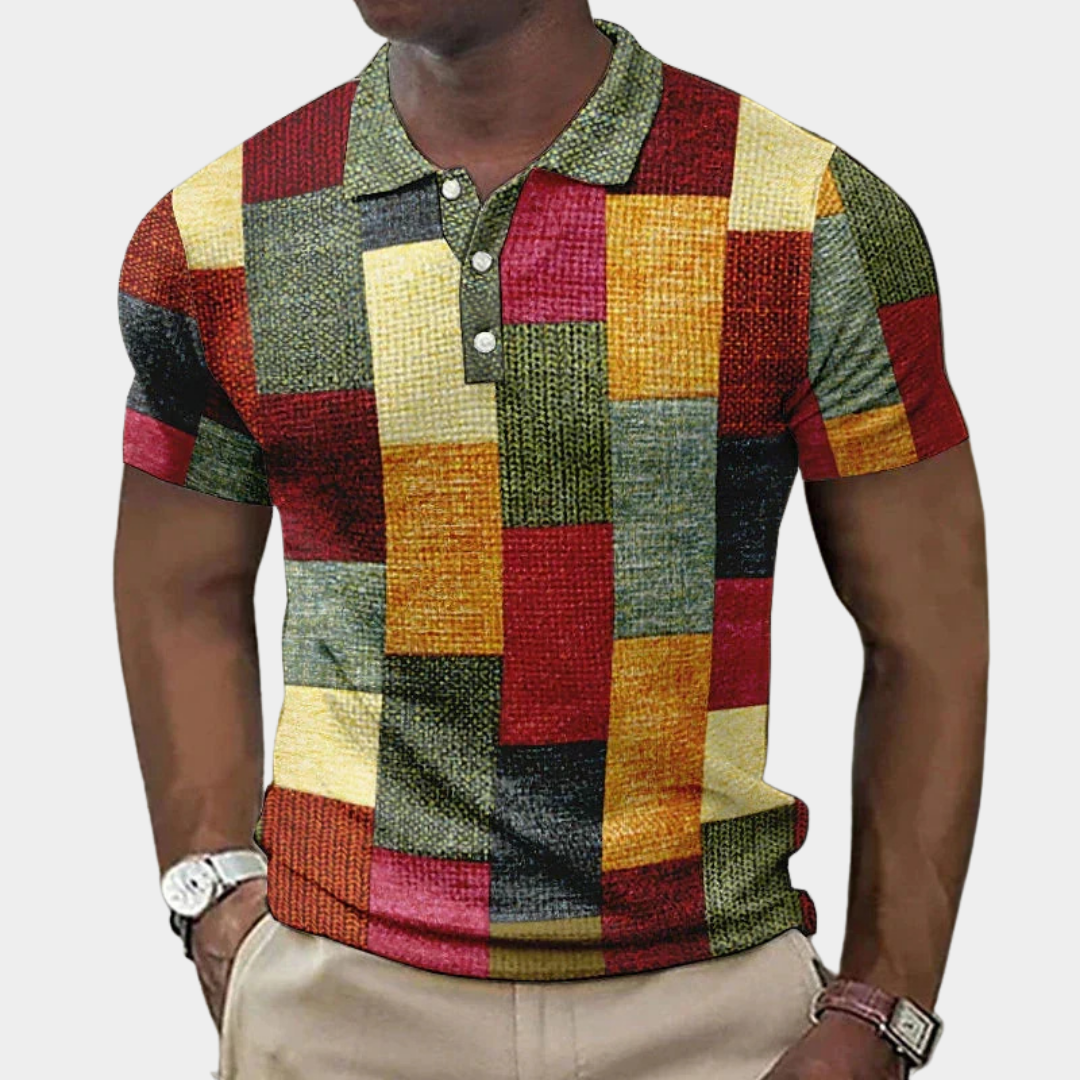 Heren Geruit Slim-Fit Poloshirt - Klassieke Pasvorm - Rood