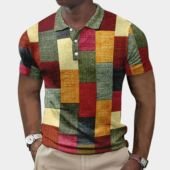 Heren Geruit Slim-Fit Poloshirt - Klassieke Pasvorm - Rood