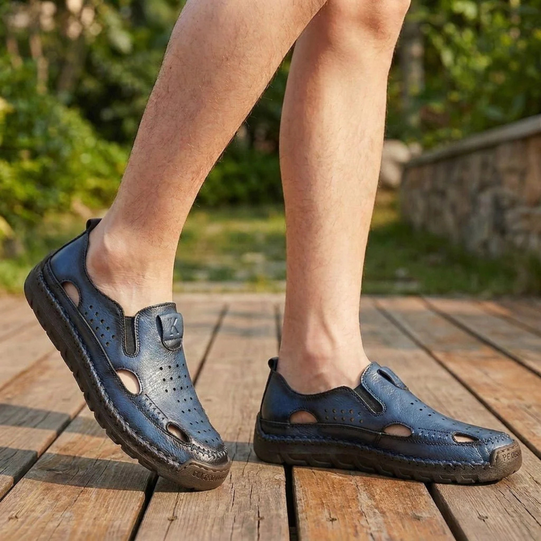 Heren gesloten teenslippers leer - Casual comfort - Blauw