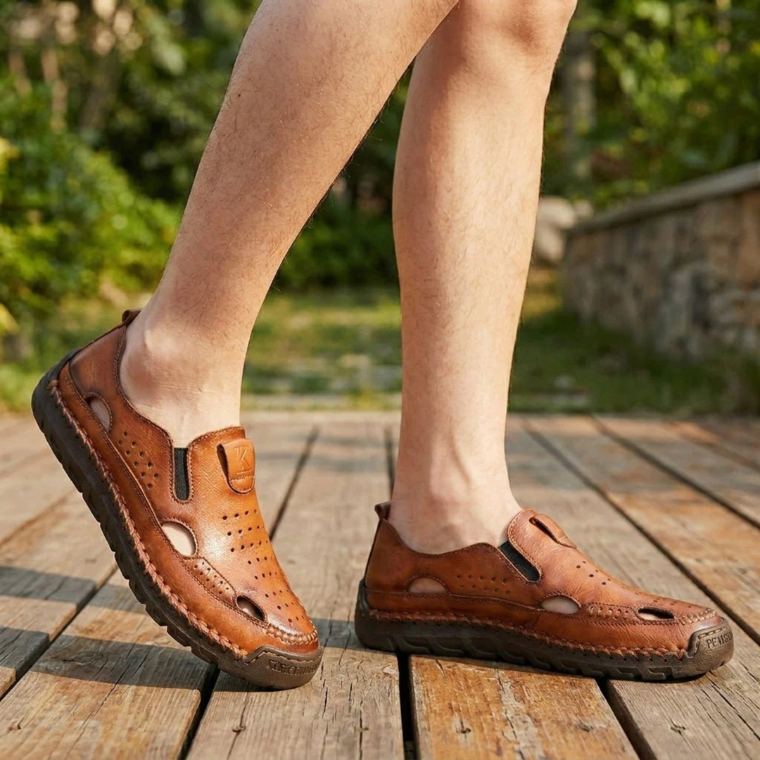 Heren gesloten teenslippers leer - Casual comfort - Bruin