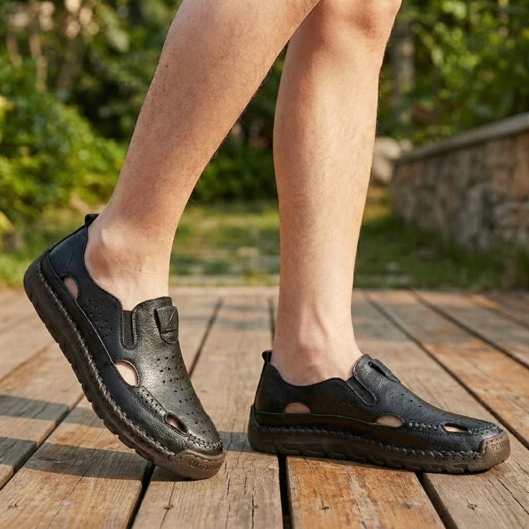 Heren gesloten teenslippers leer - Casual comfort - Zwart