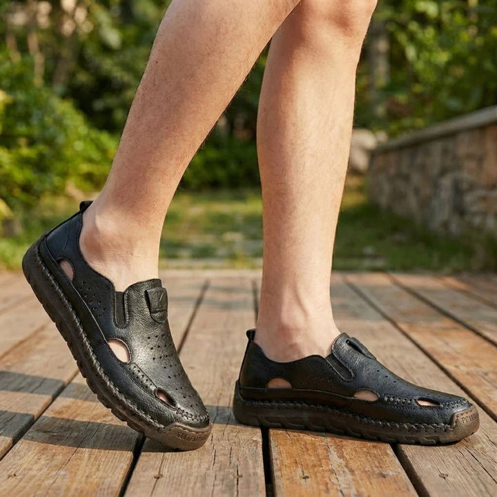 Heren gesloten teenslippers leer - Casual comfort - Zwart