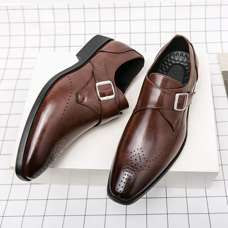 Heren Gesp Nette Schoenen - Elegante Bandsluitng - Bruin