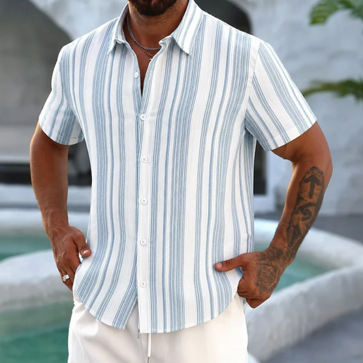 Heren Gestreept Overhemd - Casual Buttonup - Blauw
