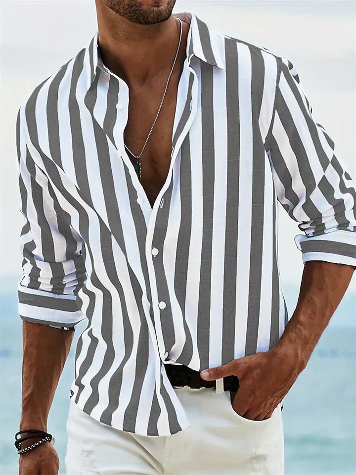 Heren Gestreept Overhemd - Relaxed Fit Zomerstijl - Donkergrijs
