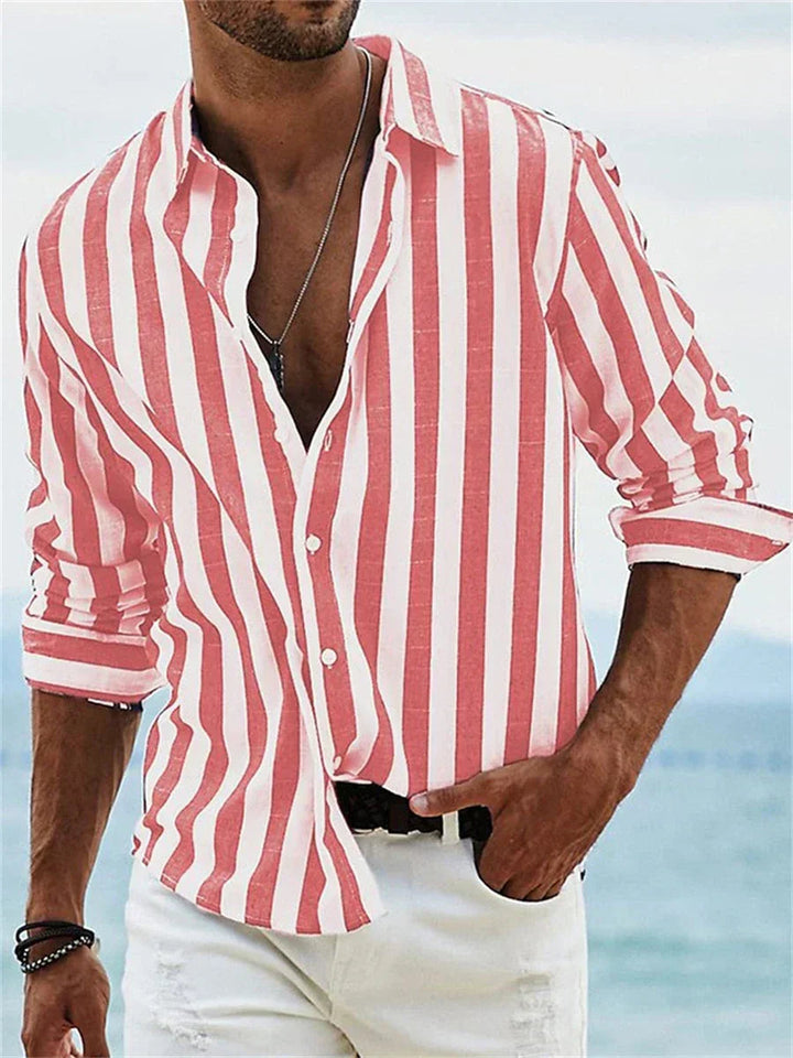 Heren Gestreept Overhemd - Relaxed Fit Zomerstijl - Rood