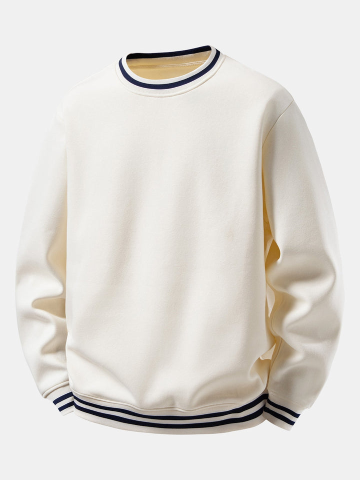 Heren Gestreepte Crew Neck Sweatshirt in beige, Relaxed Fit Casual