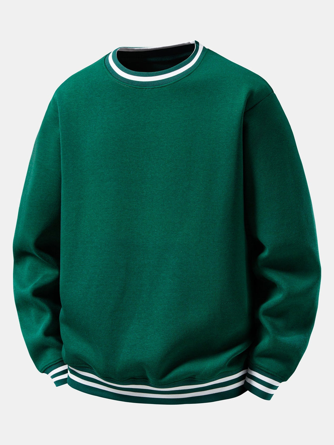 Heren Gestreepte Crew Neck Sweatshirt in donkergroen, Relaxed Fit Casual