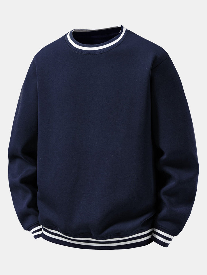 Heren Gestreepte Crew Neck Sweatshirt in marineblauw, Relaxed Fit Casual