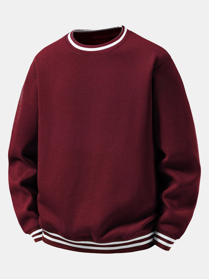 Heren Gestreepte Crew Neck Sweatshirt in wijnrood, Relaxed Fit Casual