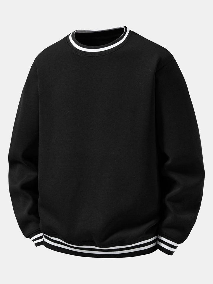 Heren Gestreepte Crew Neck Sweatshirt in zwart, Relaxed Fit Casual