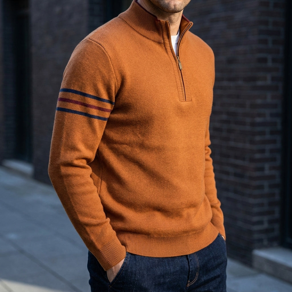 Heren Gestreepte Mouw Quarter-Zip Trui - Klassieke Stijl