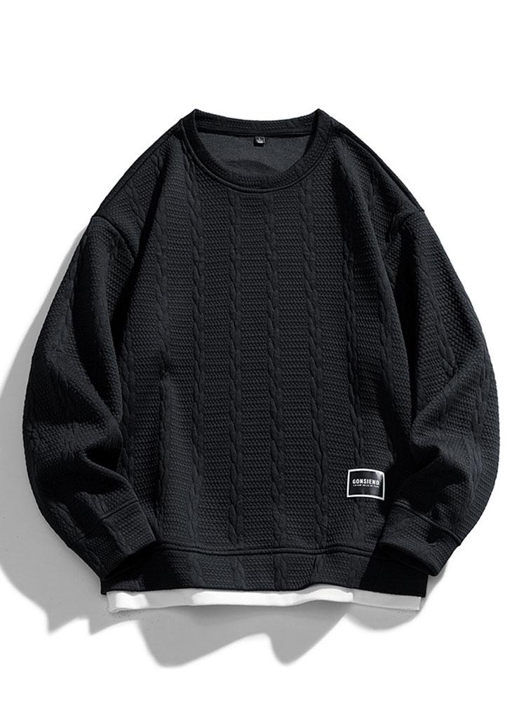Heren Gestructureerde Jacquard Sweatshirt in zwart, Relaxed Fit