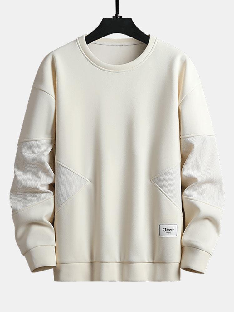 Heren Gestructureerde Patchwork Crew Neck Sweatshirt in beige, Relaxed Fit