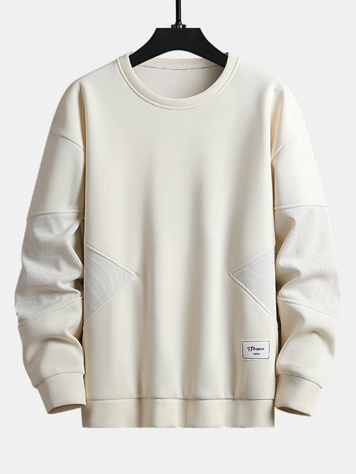 Heren Gestructureerde Patchwork Crew Neck Sweatshirt in beige, Relaxed Fit