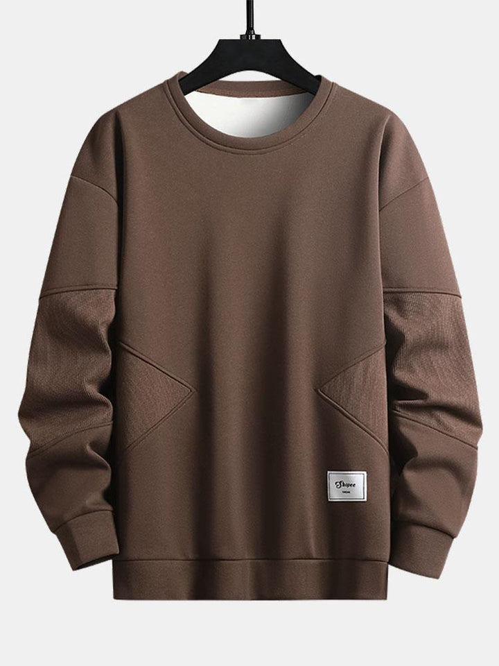 Heren Gestructureerde Patchwork Crew Neck Sweatshirt in bruin, Relaxed Fit