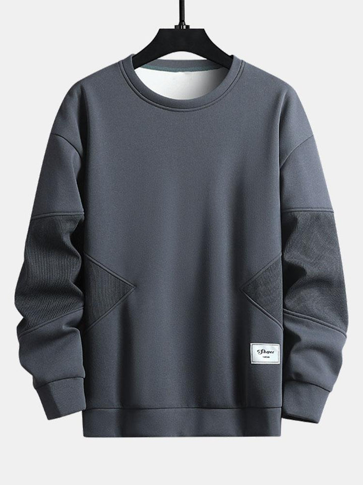 Heren Gestructureerde Patchwork Crew Neck Sweatshirt in grijs, Relaxed Fit