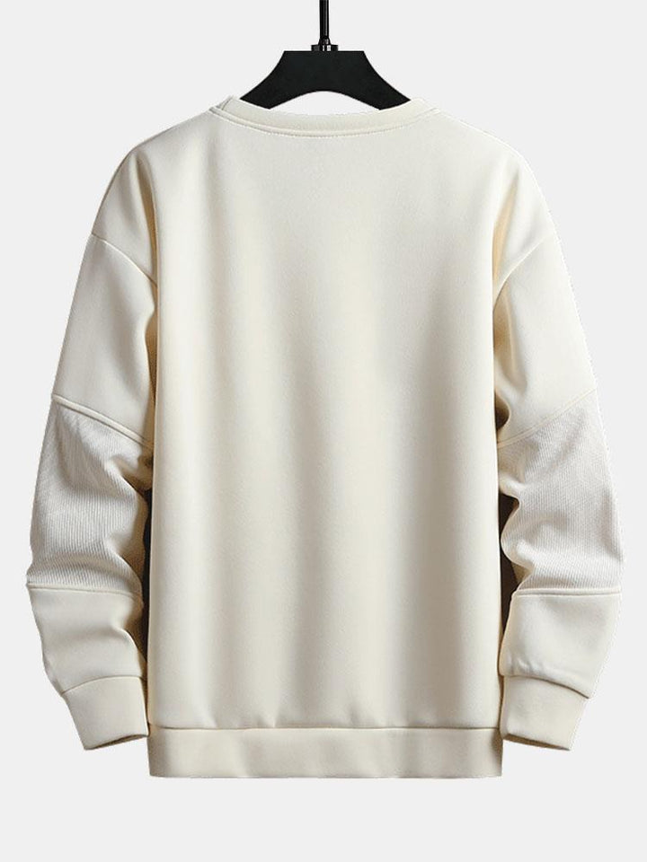 Heren Gestructureerde Patchwork Crew Neck Sweatshirt - Relaxed Fit