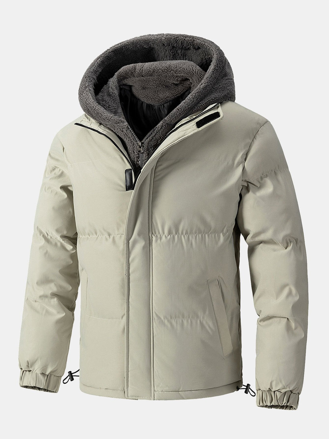 Heren Gewatteerde Parka met Teddy Fleece Voering in beige, Winterjas