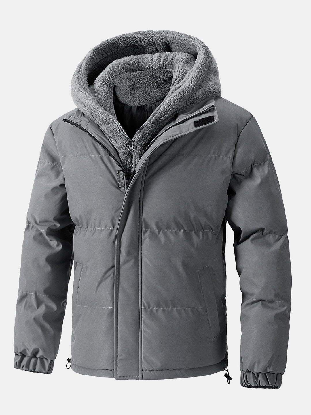 Heren Gewatteerde Parka met Teddy Fleece Voering in grijs, Winterjas