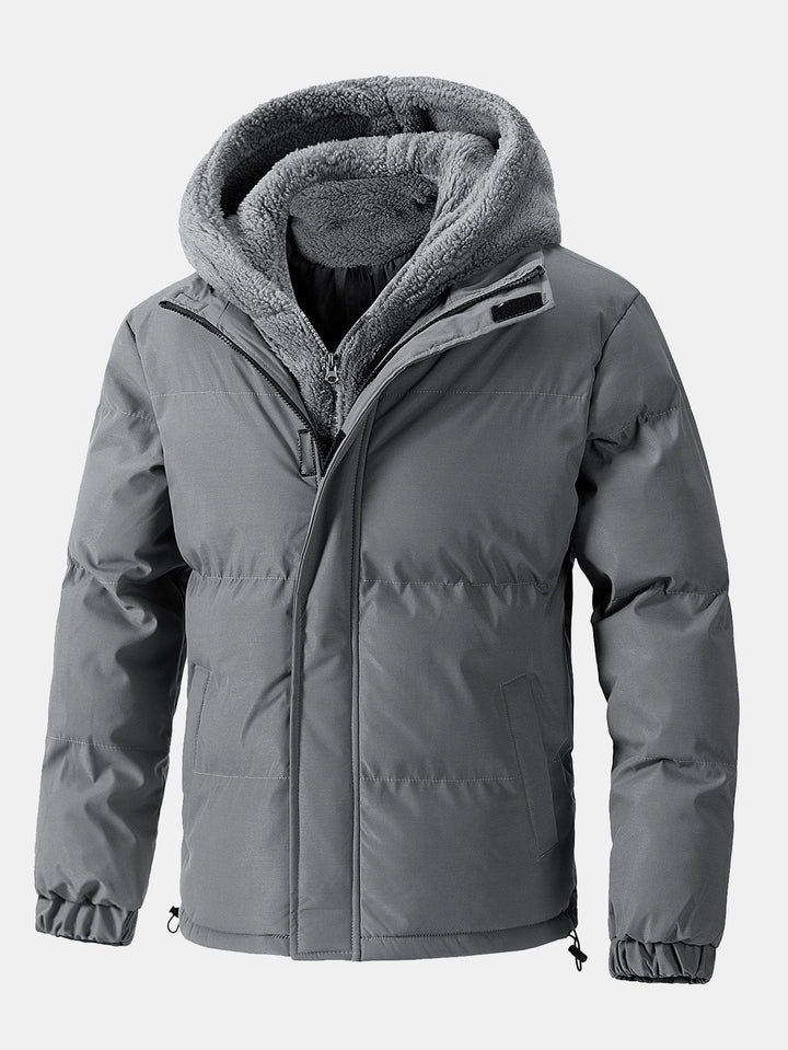 Heren Gewatteerde Parka met Teddy Fleece Voering in grijs, Winterjas