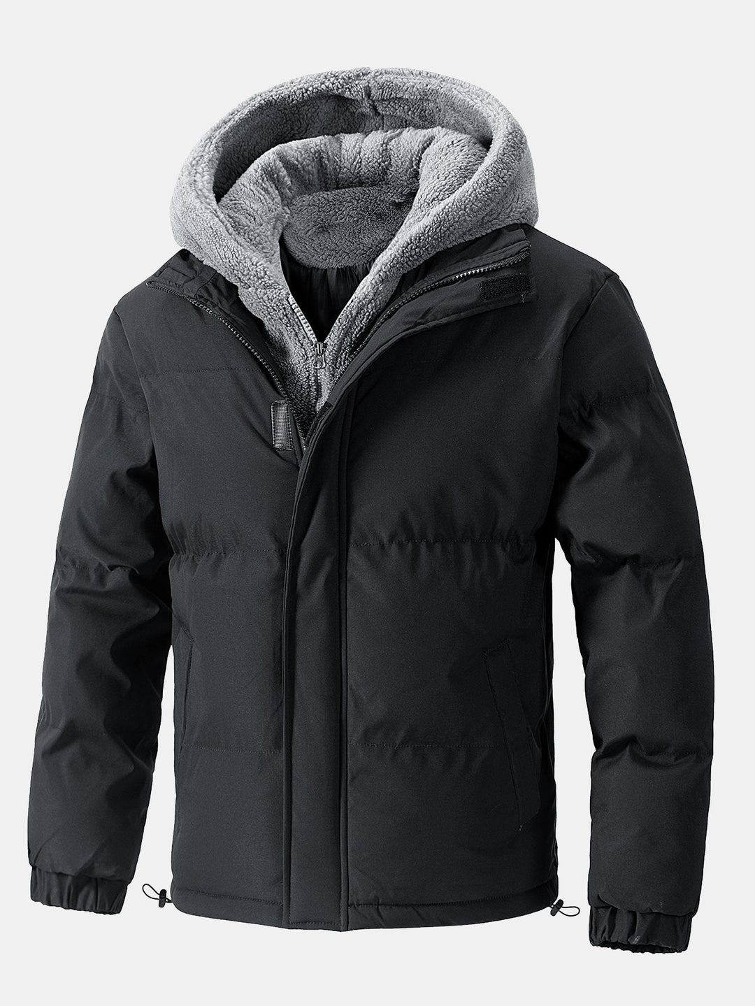 Heren Gewatteerde Parka met Teddy Fleece Voering in zwart, Winterjas