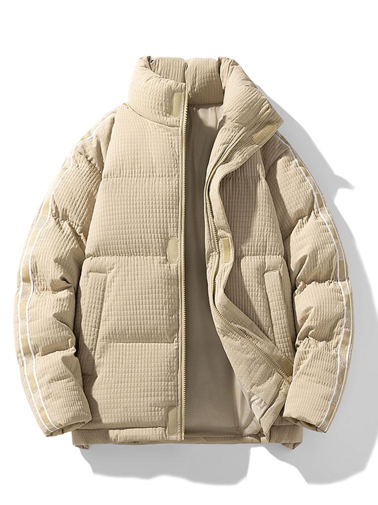 Heren Gewatteerde Puffer Jas in beige, Textuur Wafelstof en Staande Kraag