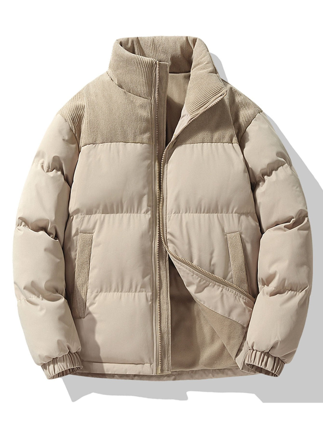 Heren Gewatteerde Winterjas met Corduroy Panelen in beige, Casual