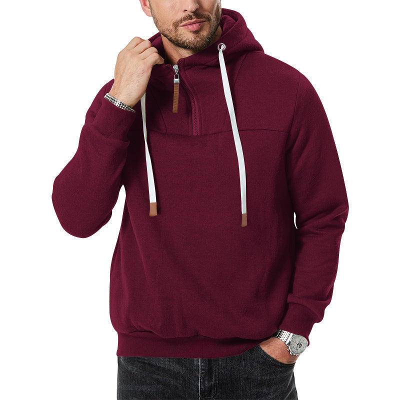 Heren Half-Zip Hoodie met Ruime Kap in bourgondië, Relaxed Fit