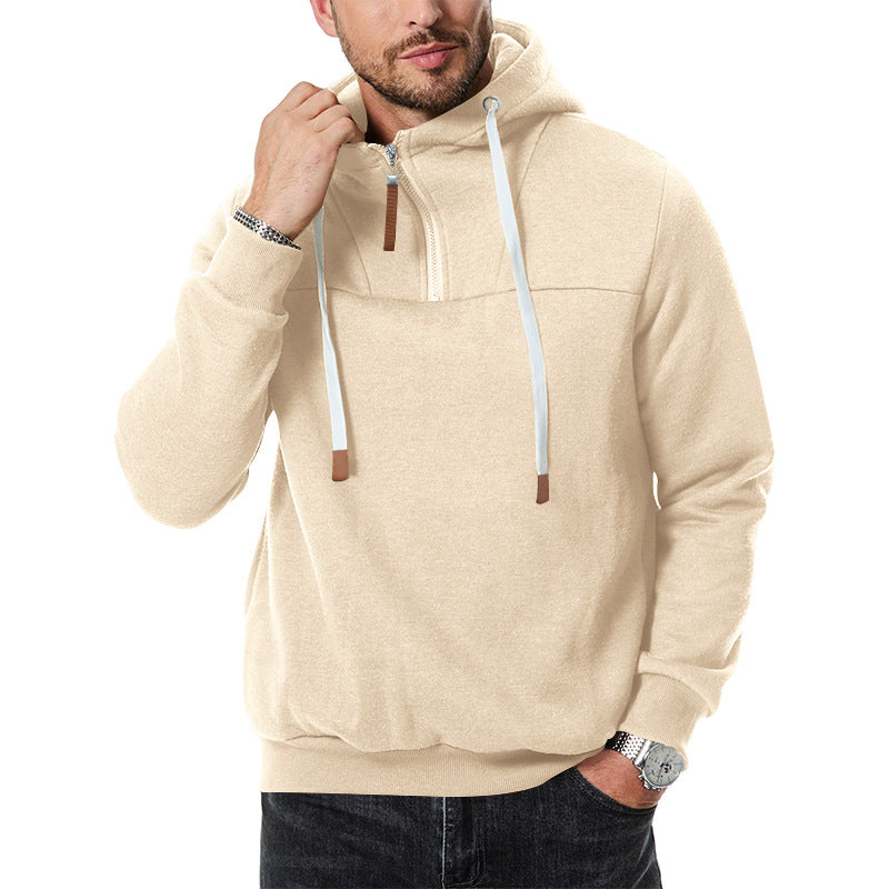Heren Half-Zip Hoodie met Ruime Kap in khaki, Relaxed Fit
