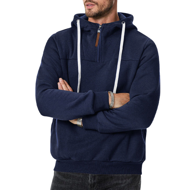 Heren Half-Zip Hoodie met Ruime Kap in middernachtblauw, Relaxed Fit