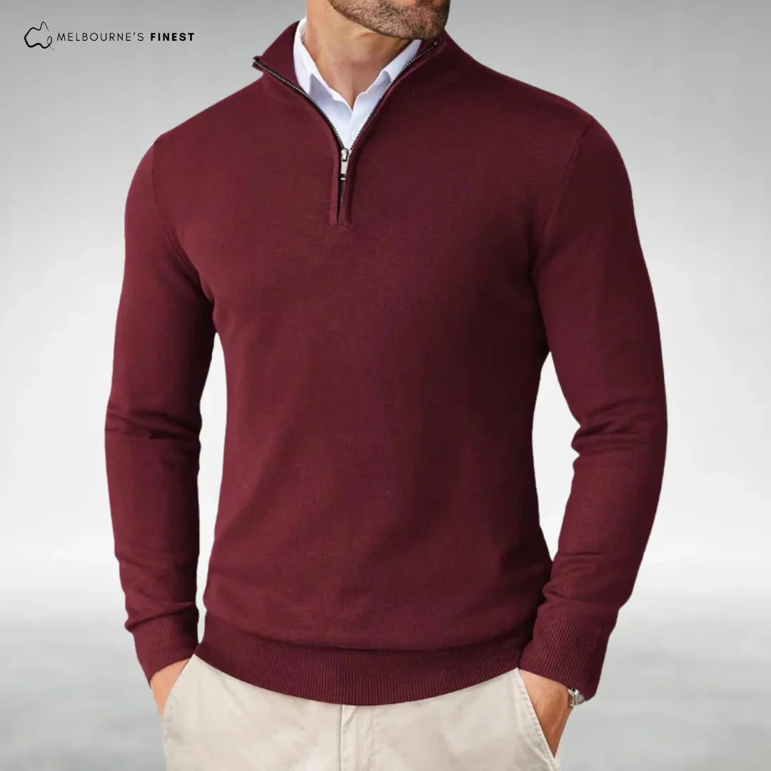 Heren Half-Zip Mock-Neck Gebreide Trui in bourgondië, Klassieke Stijl