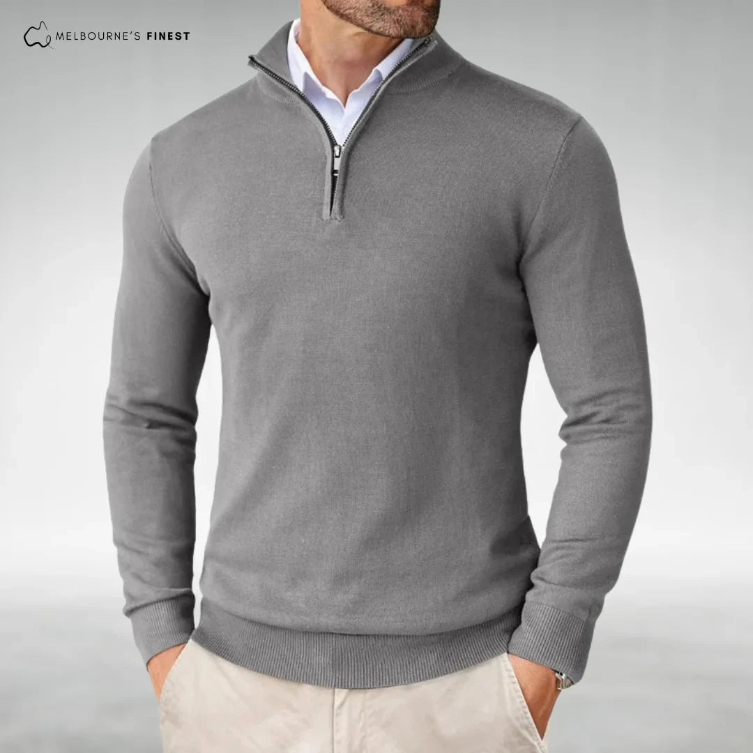 Heren Half-Zip Mock-Neck Gebreide Trui in donkergrijs, Klassieke Stijl