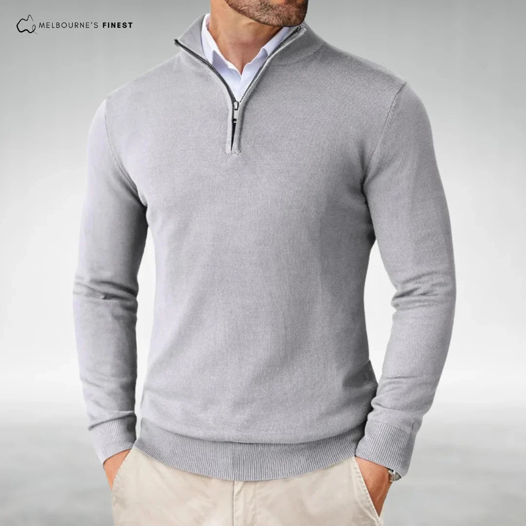 Heren Half-Zip Mock-Neck Gebreide Trui in grijs, Klassieke Stijl