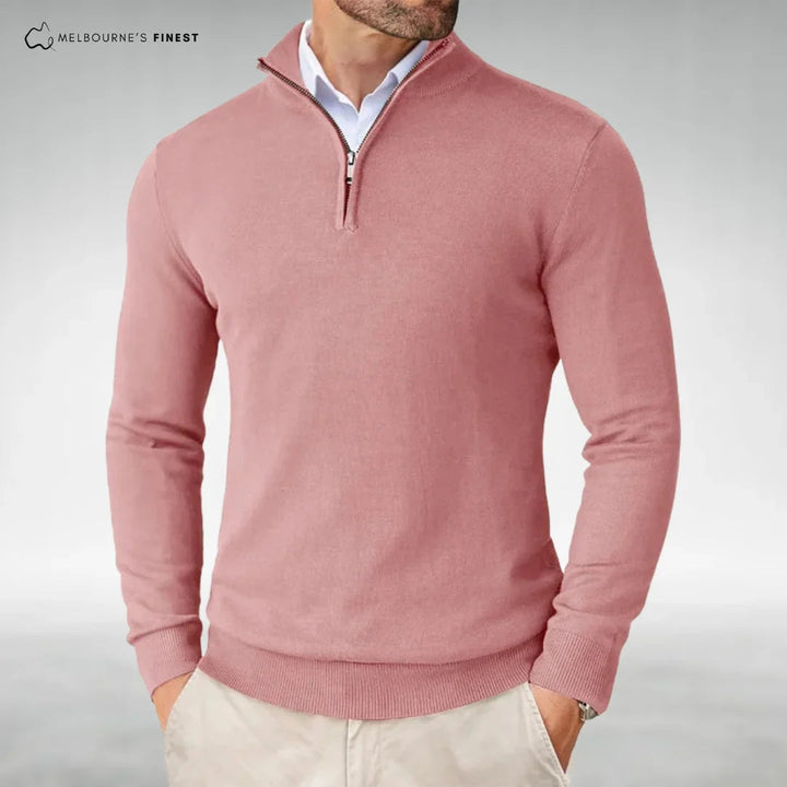 Heren Half-Zip Mock-Neck Gebreide Trui in roze, Klassieke Stijl
