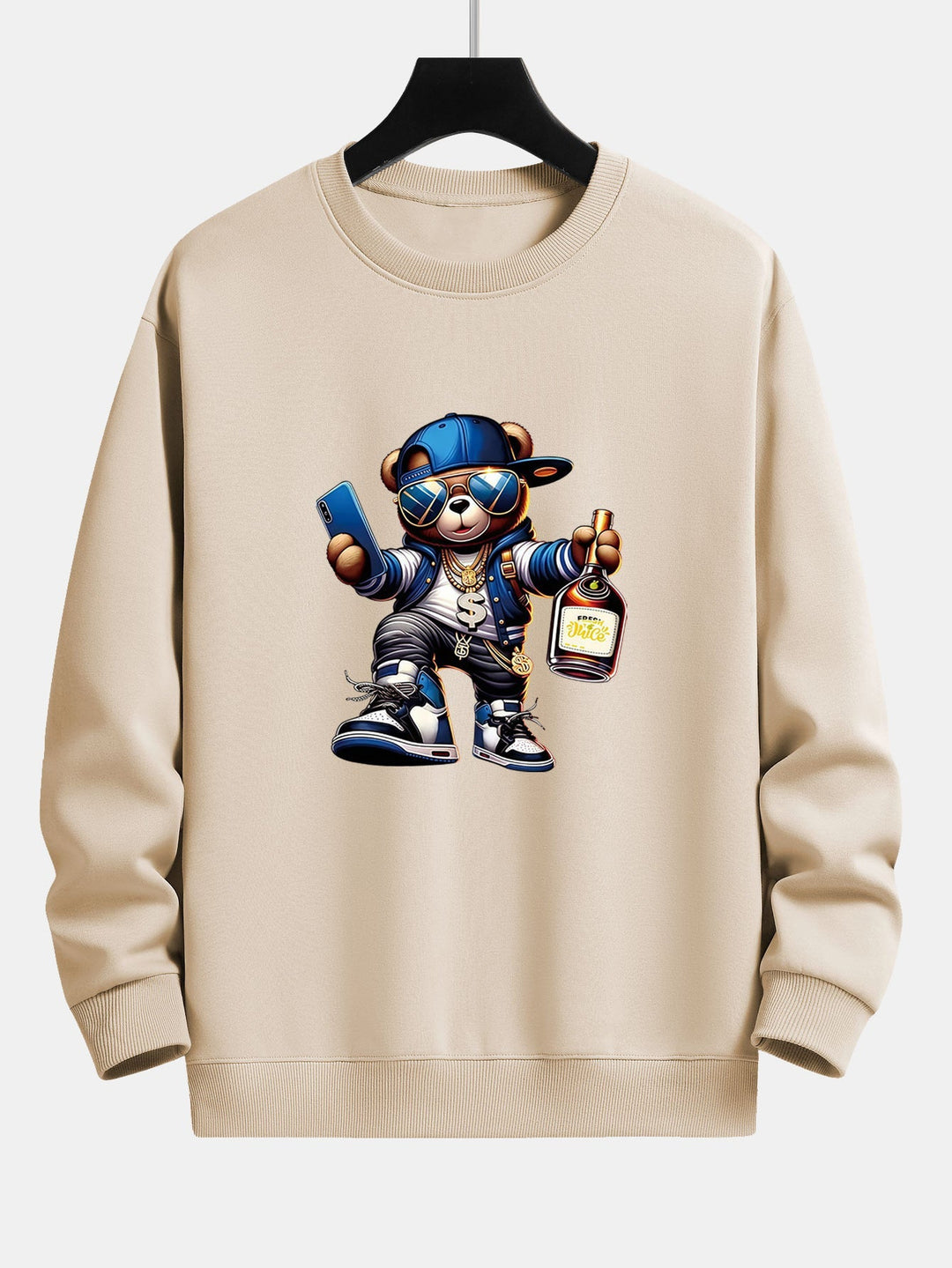 Heren Hip Hop Teddy Bear Grafisch Sweatshirt in beige, Relaxed Fit