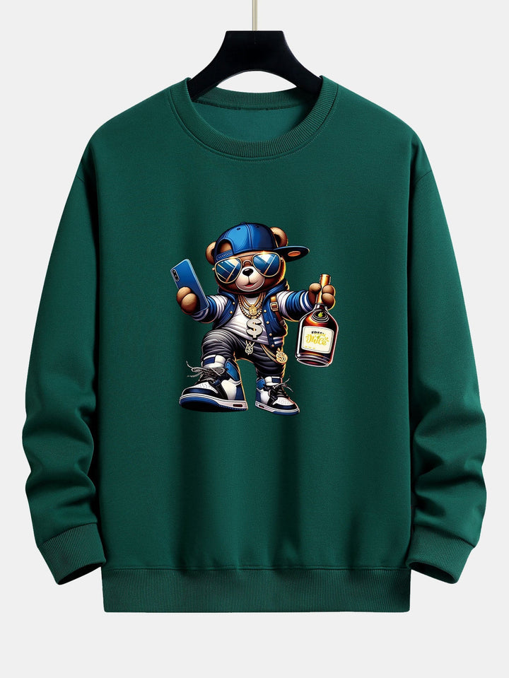 Heren Hip Hop Teddy Bear Grafisch Sweatshirt in donkergroen, Relaxed Fit