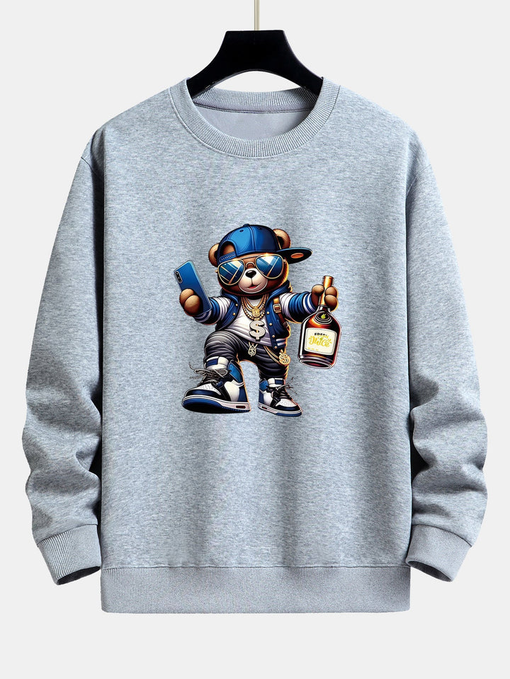 Heren Hip Hop Teddy Bear Grafisch Sweatshirt in grijs, Relaxed Fit