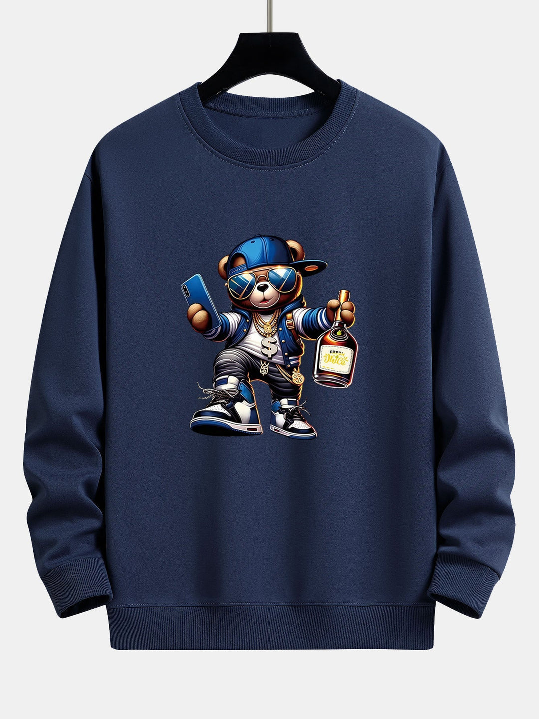 Heren Hip Hop Teddy Bear Grafisch Sweatshirt in marineblauw, Relaxed Fit